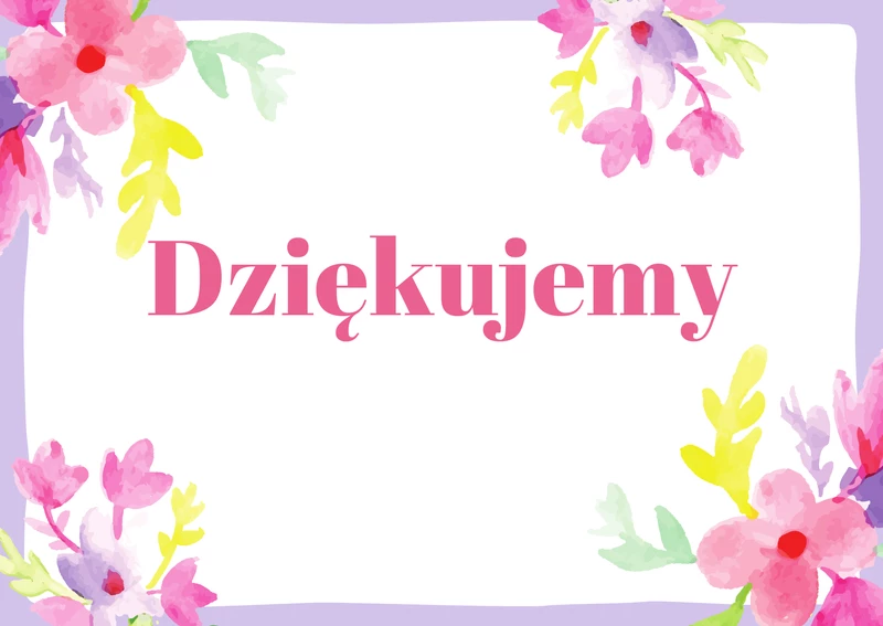 Napis w ramce z kwiatami DZIEKUJEMY